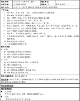 技术支持与文件管理工程师岗位职责